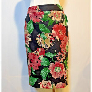 Talbots Floral Print High Waisted Straight Pencil Skirt Sz 2P/Black/Pink/Green